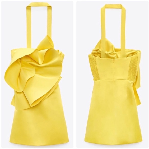 Zara Limited Edition Yellow Voluminous Mini Dress Exaggerated Ruffle Size M NWT - Picture 7 of 16